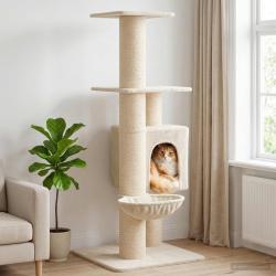 Arbre &agrave; chat avec poteaux &agrave; griffer en sisal Cr&egrave;me 137 cm