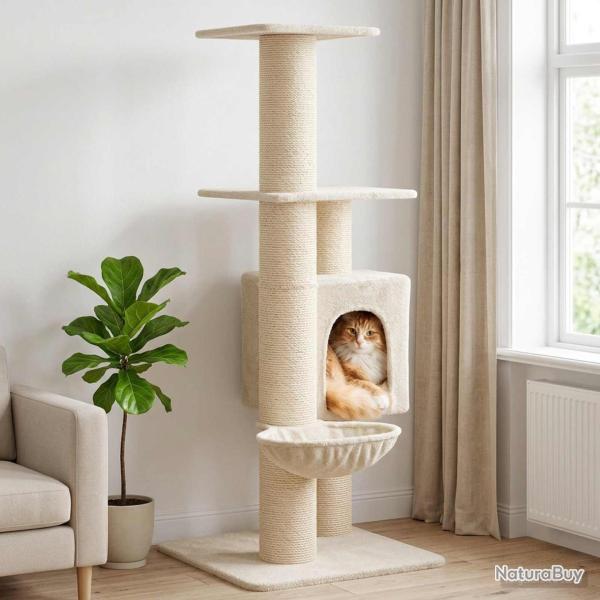 Arbre � chat avec poteaux � griffer en sisal Cr�me 137 cm