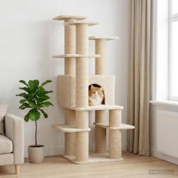 Arbre &agrave; chat avec poteaux &agrave; griffer en sisal Cr&egrave;me 161 cm
