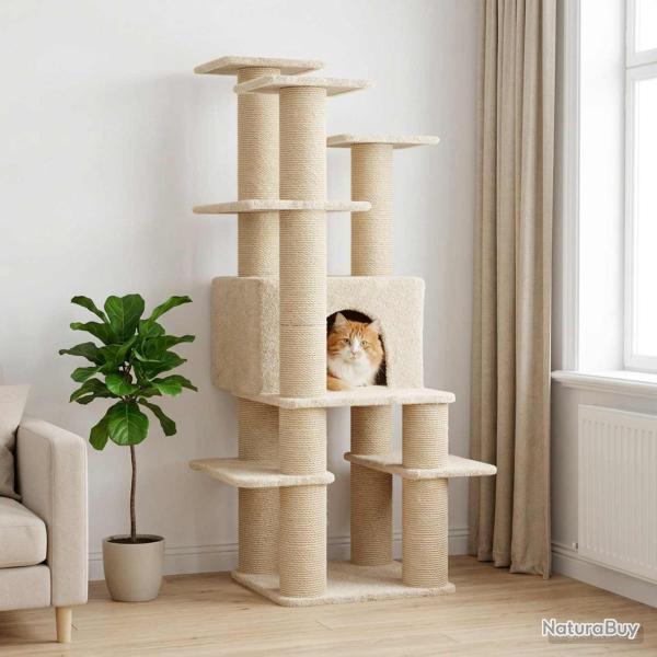 Arbre � chat avec poteaux � griffer en sisal Cr�me 161 cm