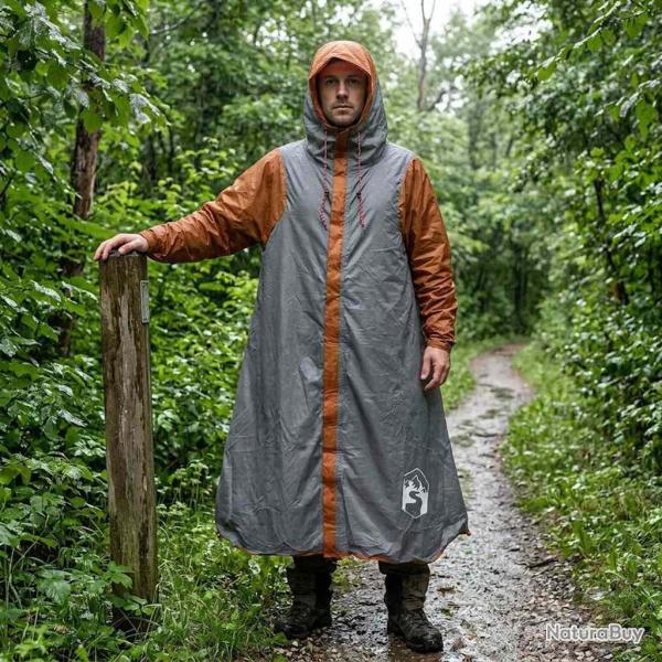 Poncho de pluie 2-en-1 avec capuche Gris et orange