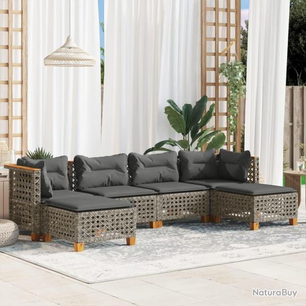 Salon de jardin 6 pcs avec coussins gris r�sine tress�e