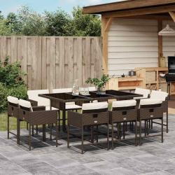 Ensemble &agrave; manger de jardin et coussins 11 pcs marron rotin