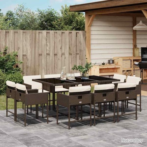 Ensemble � manger de jardin et coussins 11 pcs marron rotin