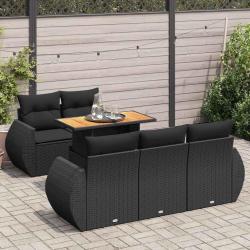 Salon de jardin 6 pcs avec coussins noir r&eacute;sine tress&eacute;e