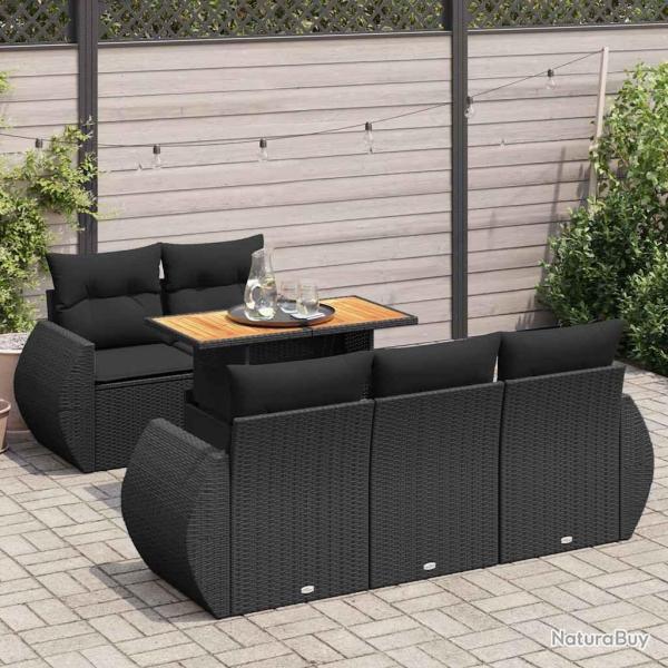 Salon de jardin 6 pcs avec coussins noir r�sine tress�e