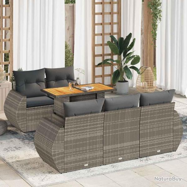 Salon de jardin 6 pcs avec coussins gris r�sine tress�e