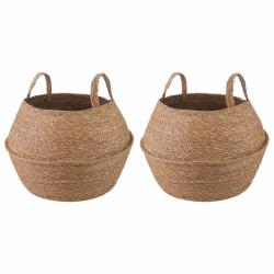 Pot de plante avec poign&eacute;es 2 pcs Naturel &Oslash; 32 x 32 cm