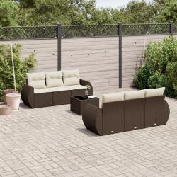 Salon de jardin avec coussins 7 pcs marron r&eacute;sine tress&eacute;e
