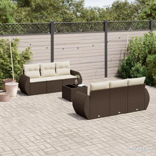 Salon de jardin avec coussins 7 pcs marron r�sine tress�e