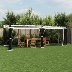Tonnelle avec parois en filet cr&egrave;me 6x3 m acier
