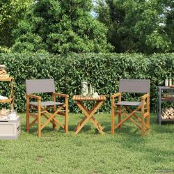 Chaise de directeur Marron et gris clair Bois de teck massif