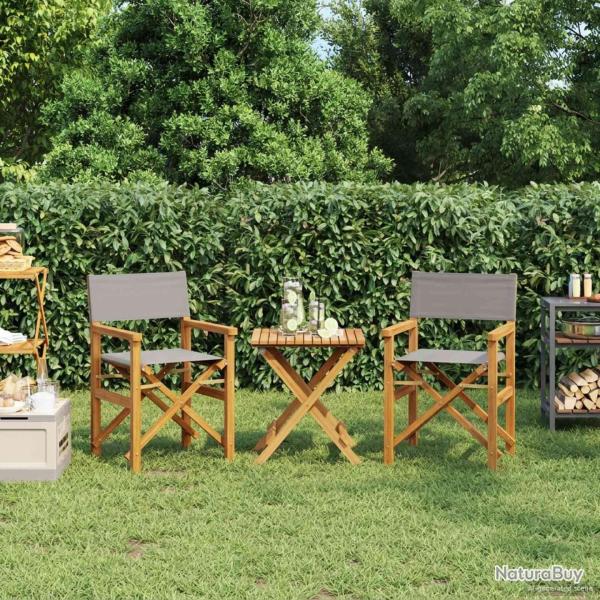 Chaise de directeur Marron et gris clair Bois de teck massif