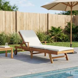 Chaise longue avec coussin Bois de teck massif Marron et Cr&egrave;me