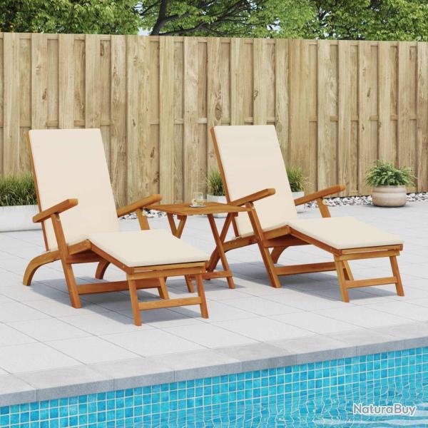 Chaise longue inclinable et pliable 3 pcs Cr�me blanc