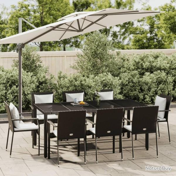 Ensemble � manger jardin 9pcs et coussins noir r�sine tress�e