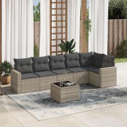 Salon de jardin avec coussins 7 pcs gris clair r&eacute;sine tress&eacute;e