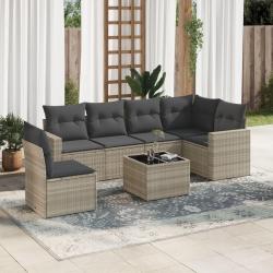 Salon de jardin avec coussins 7 pcs gris clair r&eacute;sine tress&eacute;e