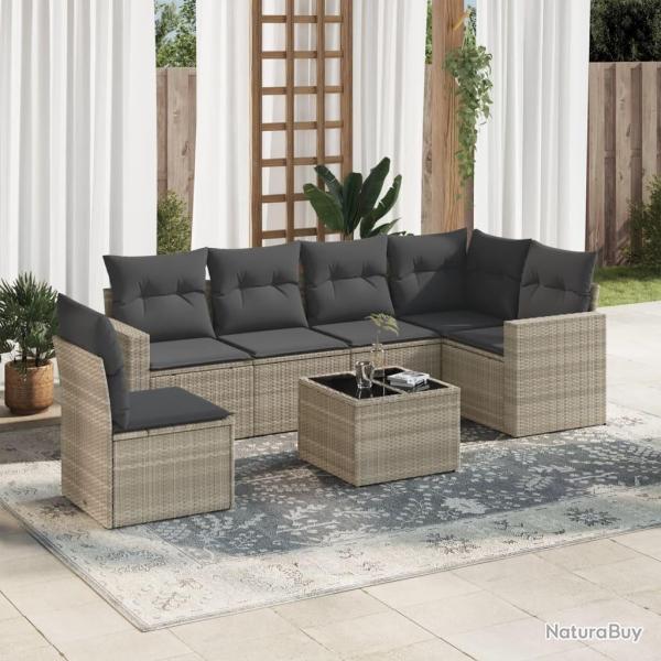 Salon de jardin avec coussins 7 pcs gris clair r�sine tress�e