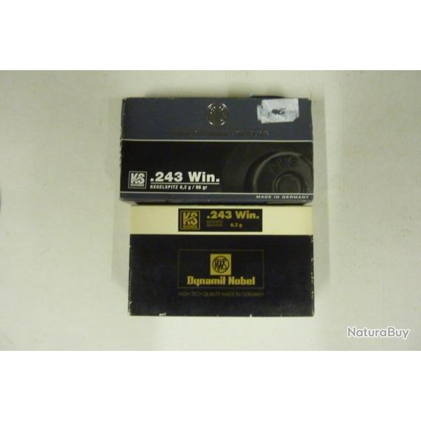 36 balles RWS type KS 6.2g - 96 grains Cal. 243 Win  PORT COMPRIS