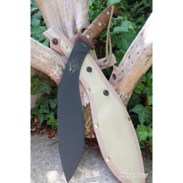 Couteau Kukkri ESEE Expat Jaraca Kukri Lame Carbone 1075 Black Manche Bois Etui Salavador ESKUKRI