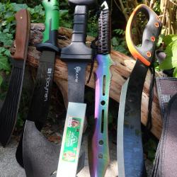 Lot de 5 Machette Hache Couteau Casquette Pierr Lame Acier 3Cr13 Manche ABS Etui LOT POUR REVENDEURS