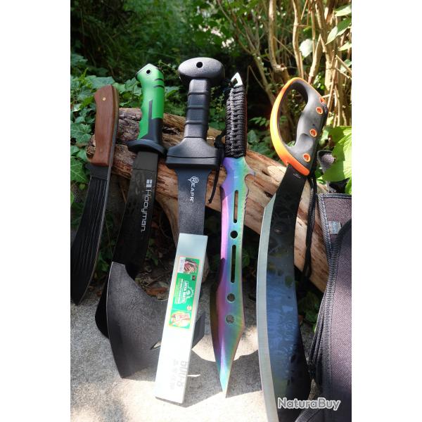 Lot de 5 Machette Hache Couteau Casquette Pierr Lame Acier 3Cr13 Manche ABS Etui LOT POUR REVENDEURS