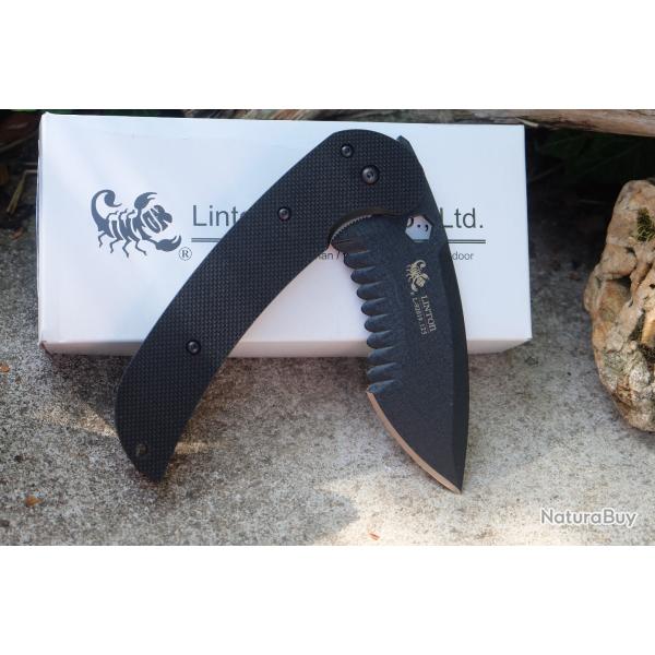 GOS Couteau Linton Cutlery Large Tactical Linerlock Lame Acier Inoxydable Manche G10