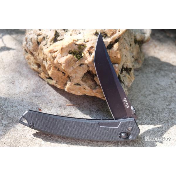 Couteau SRM 9211-GB Lame Acier 8Cr13MoV Black Stonewash Manche G10 Brown Ambi Lock