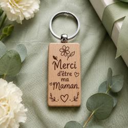 Merci d'&ecirc;tre ma Maman - Porte cl&eacute;s en bois rectangulaire