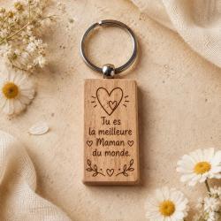 Tu es la meilleure Maman du monde - Porte cl&eacute;s en bois rectangulaire