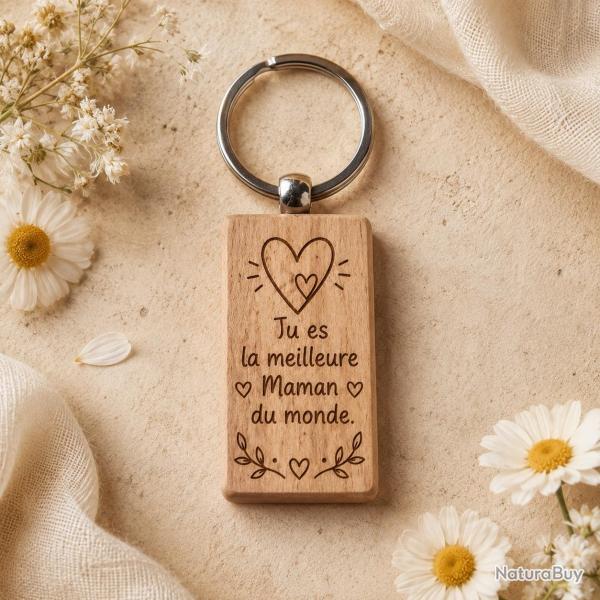 Tu es la meilleure Maman du monde - Porte cl�s en bois rectangulaire
