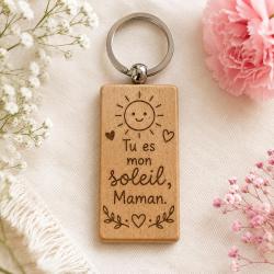Tu es mon soleil Maman - Porte cl&eacute;s en bois rectangulaire
