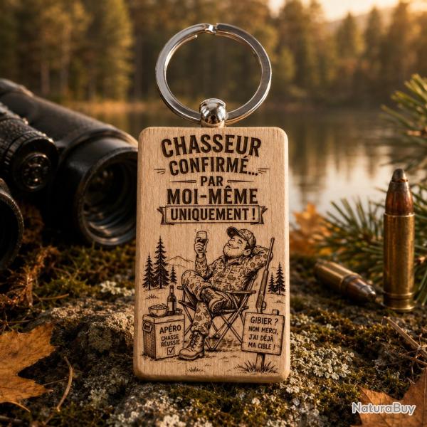 Chasseur confirm�... par moi-m�me uniquement ! - Porte cl�s en bois rectangulaire