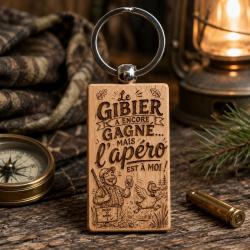 Le gibier a encore gagn&eacute;... mais l'ap&eacute;ro est &agrave; moi ! - Porte cl&eacute;s en bois rectangulaire