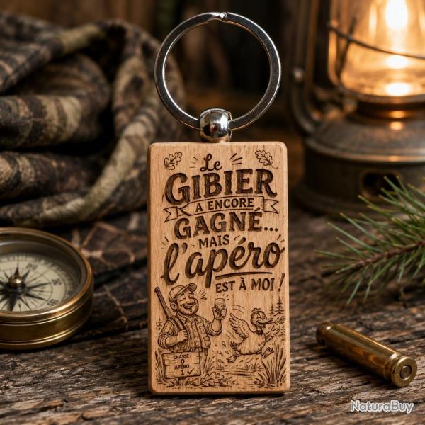 Le gibier a encore gagn�... mais l'ap�ro est � moi ! - Porte cl�s en bois rectangulaire