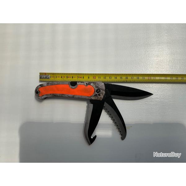 COUTEAUX 3 LAMES MANCHE CAMO/ORANGE