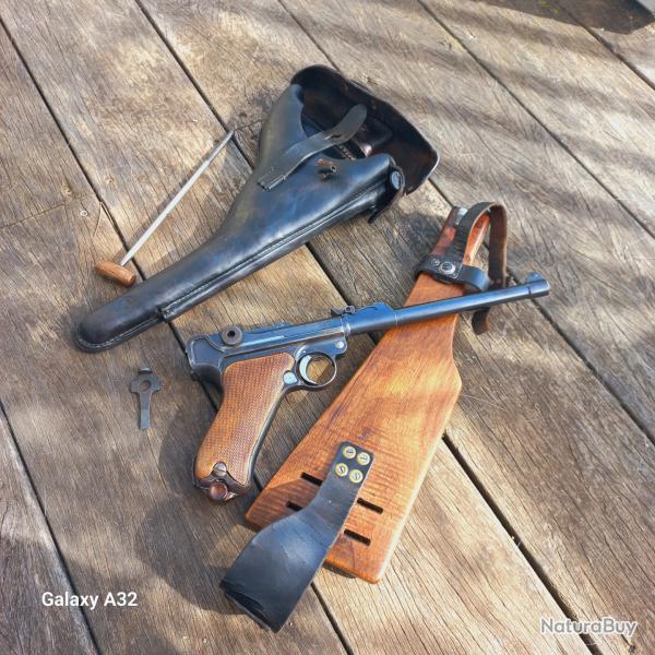 Luger P08 Artillerie 1917 et son �tui crosse au num�ro