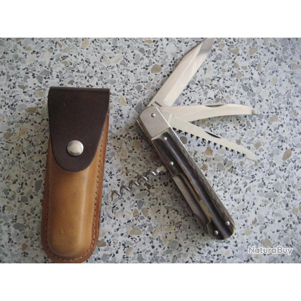 Couteau de Chasse pliant MIKOV avec 4 outils et �tui Cuir 2 tons