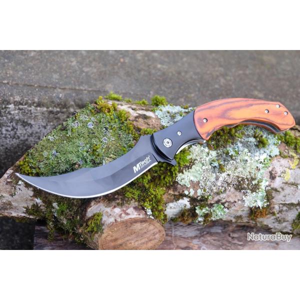Couteau Semi AUtomatique MTech A/O Lame Acier 3Cr13 Persian Manche Acier/Bois S�curit� Liner Lock