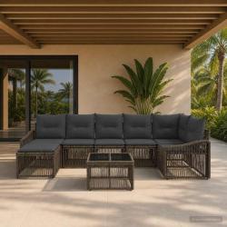 Ensemble de canap&eacute; de jardin 8 pcs Gris polyrotin
