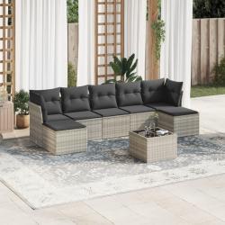 Salon de jardin 8 pcs avec coussins gris clair r&eacute;sine tress&eacute;e