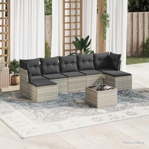 Salon de jardin 8 pcs avec coussins gris clair r�sine tress�e