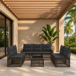 Ensemble de canap&eacute; de jardin 8 pcs Gris et Gris fonc&eacute; polyrotin