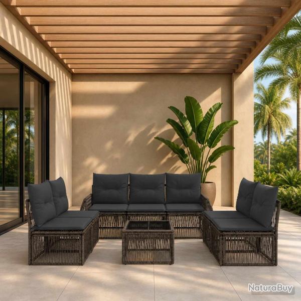 Ensemble de canap� de jardin 8 pcs Gris et Gris fonc� polyrotin
