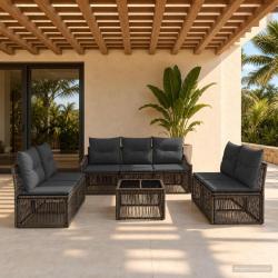 Ensemble de canap&eacute; de jardin 8 pcs Gris polyrotin