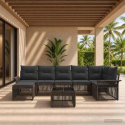 Ensemble de canap&eacute; de jardin 8 pcs Gris polyrotin