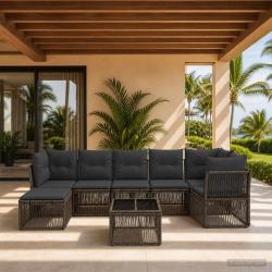 Ensemble de canap&eacute; de jardin 8 pcs Gris polyrotin