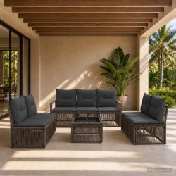 Ensemble de canap&eacute; de jardin 8 pcs Gris polyrotin