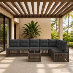 Ensemble de canap&eacute; de jardin 8 pcs Gris polyrotin